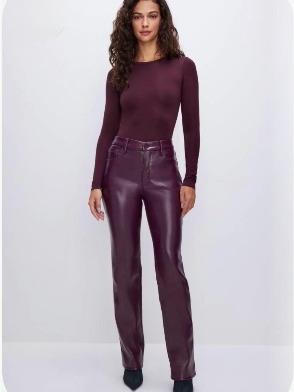 Good American Good Icon Faux Leather Pants Malbec Burgundy 8 High Rise Straight